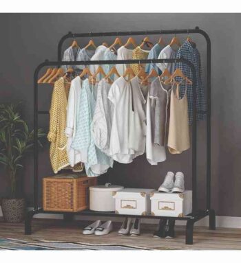 CLOTH HANGER WITH ROLLER (Metal Garment Rack Multipurpose Clothes Rack with Bottom Shelf)